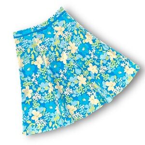 Vintage Blue Floral Skirt with Yellow & Light Green Flowers